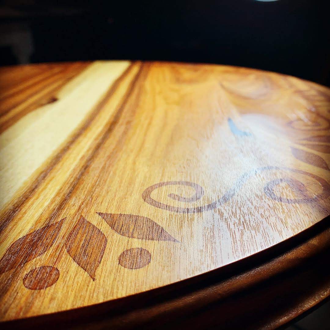 Custom stain stencil on canarywood end table.