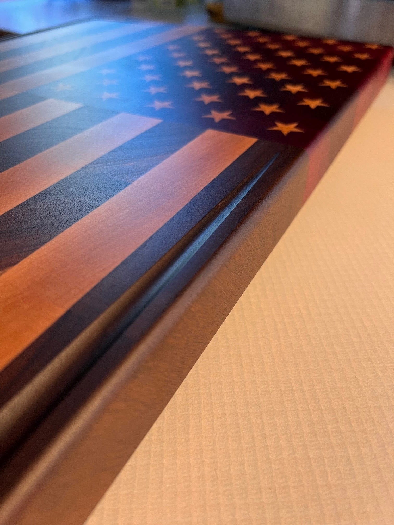 Patriot USA Flag Mahogany, Maple, Epoxy Wood End Grain Handmade Cutting Board