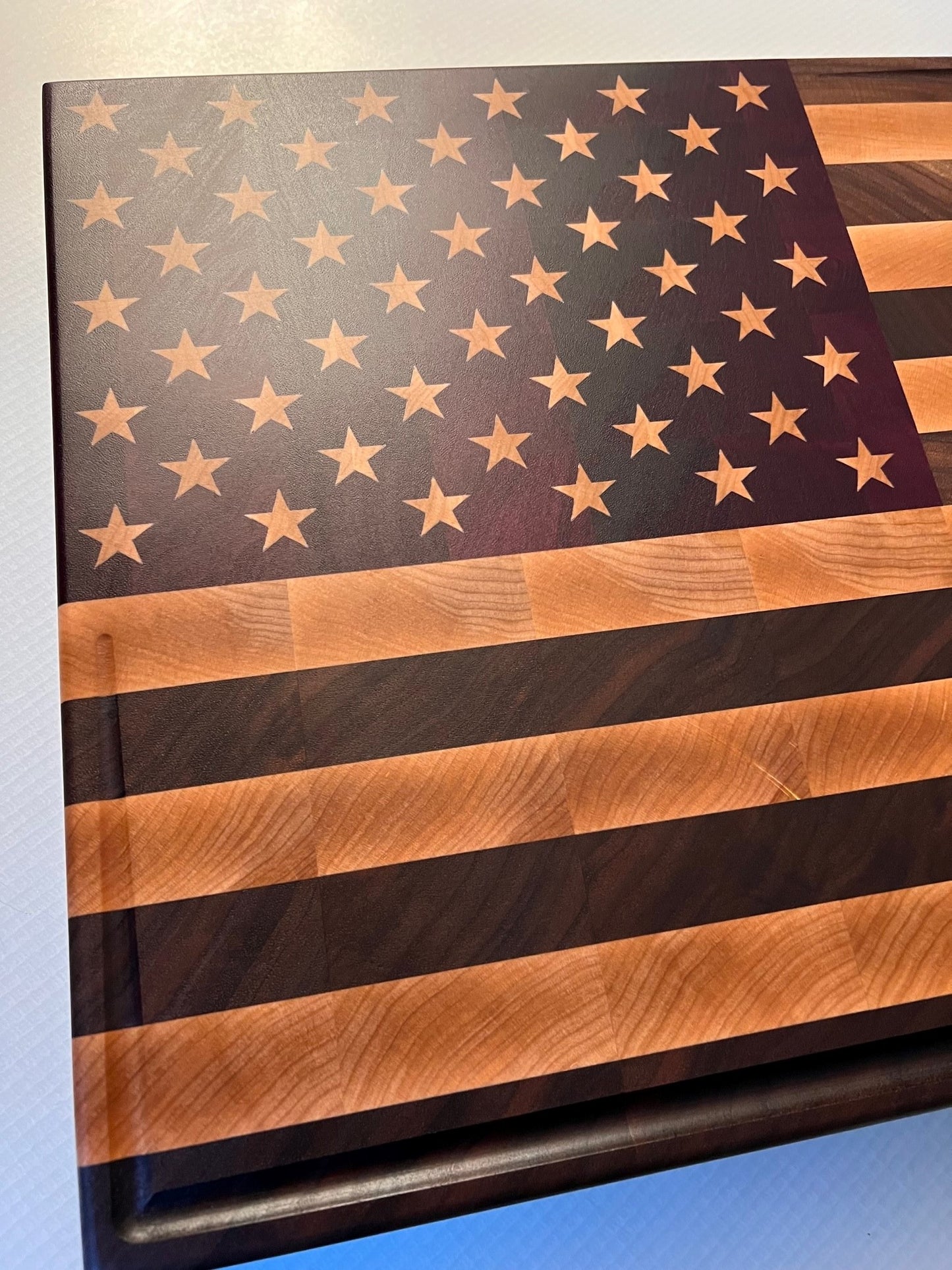 USA Flag Inlay End-Grain Cutting Board w/ Juice Groove